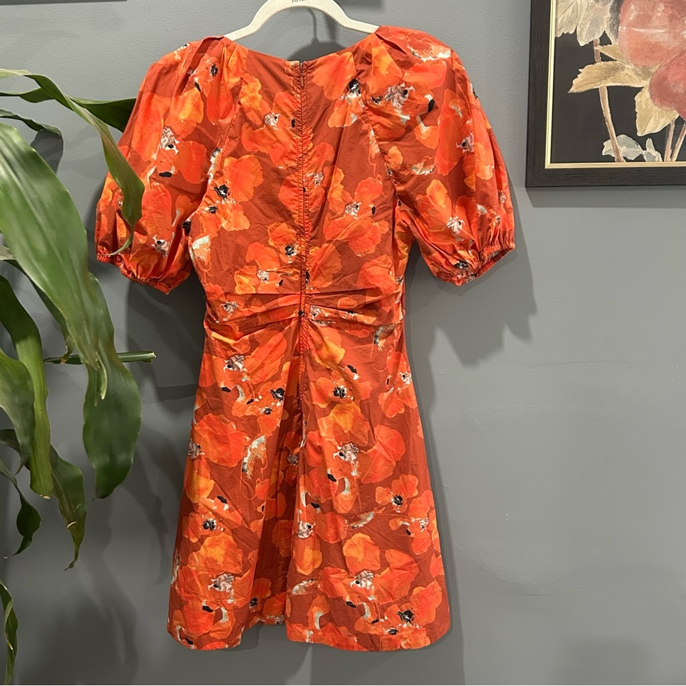 $495 Tanya Taylor Women's Orange Lacey Puff-Sleeve Cotton Mini Dress Size sz 2 - Picture 4 of 6